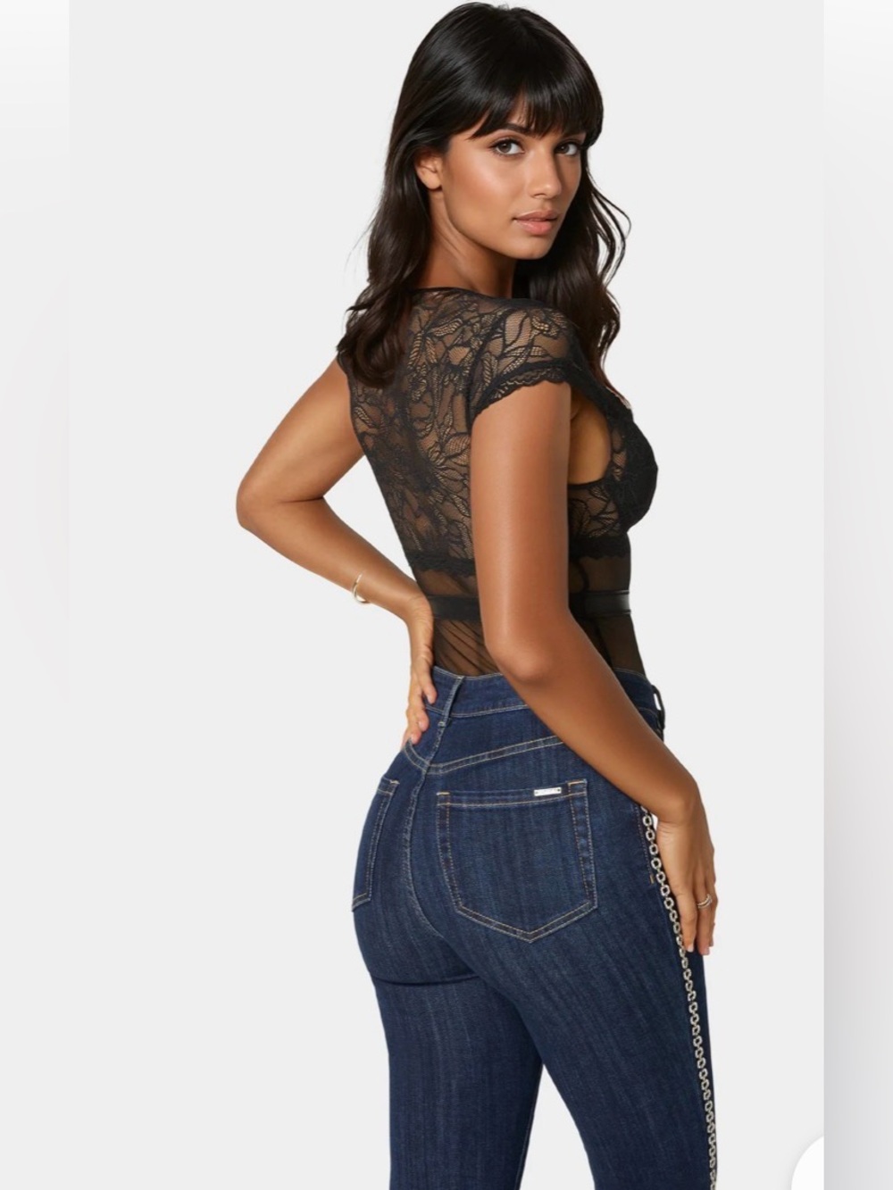bebe Black Lace Mesh Underwire Bodysuit Keyhole Cutout S - Picture 4 of 11